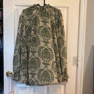 Green and Cream Patterned Blouse
